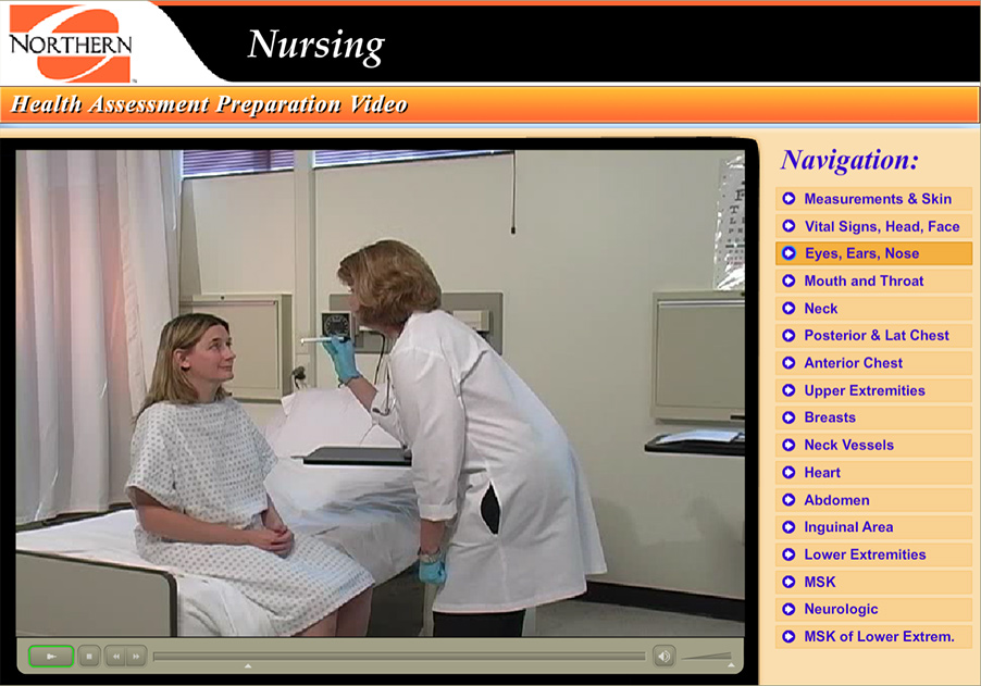 nurse shining light into eye of patient to test pupil response