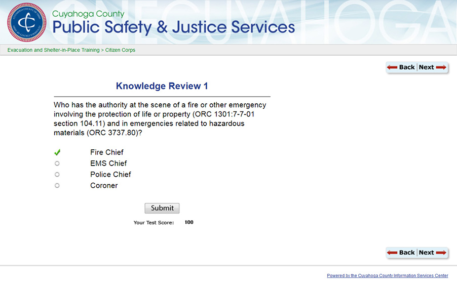 JavaScript based knowledge check page