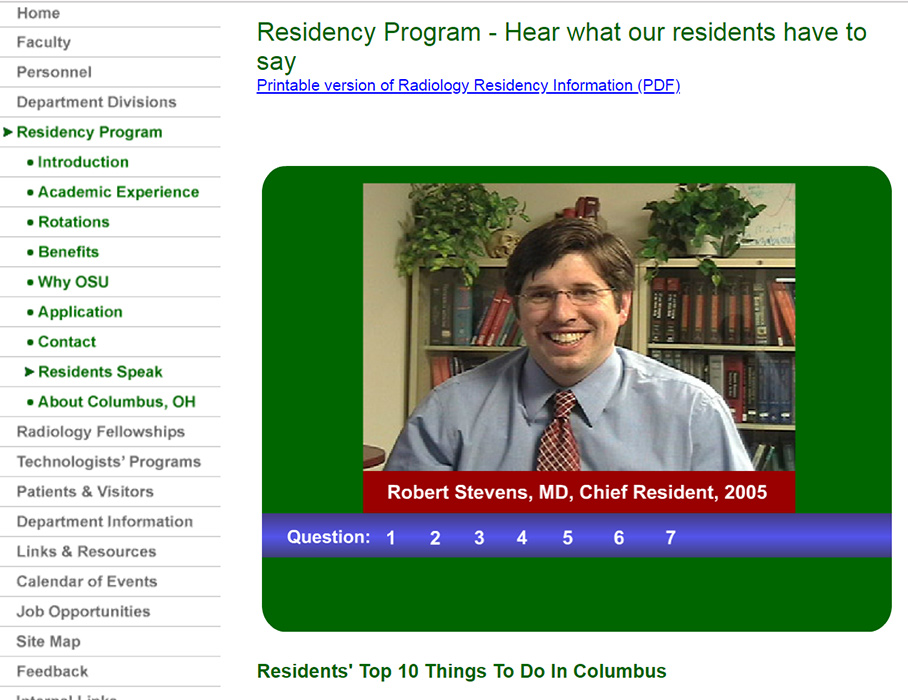 OSU Department of Radiology Interview with Chief Resident